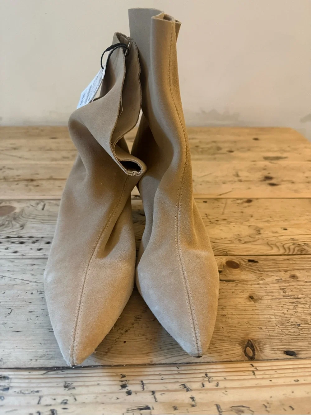 Zara Beige Suede Pointed-Toe Ankle Boots NWT